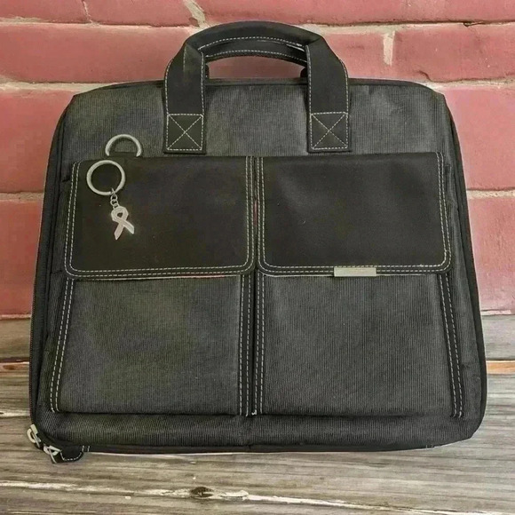 Targus Laptop Case Women’s Black Pink Breast Cancer Awareness Messenger Bag - Picture 1 of 7